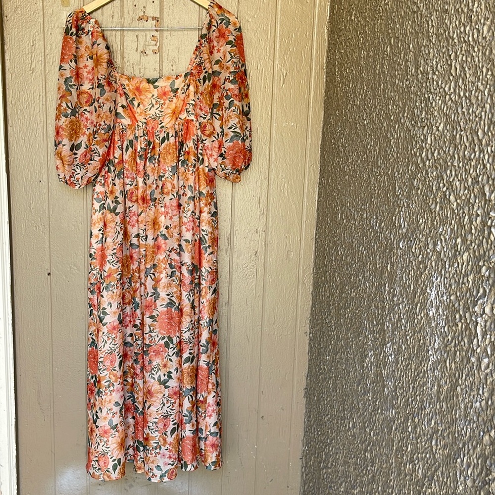 Storia smocked floral midi dress